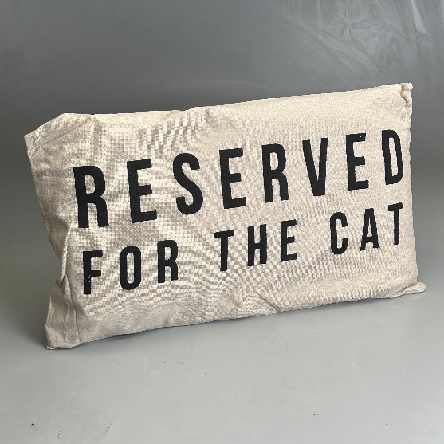 CREATIVE CO-OP Reserved For The Cat Cotton Pillow, Sz 21" W x 13" H White