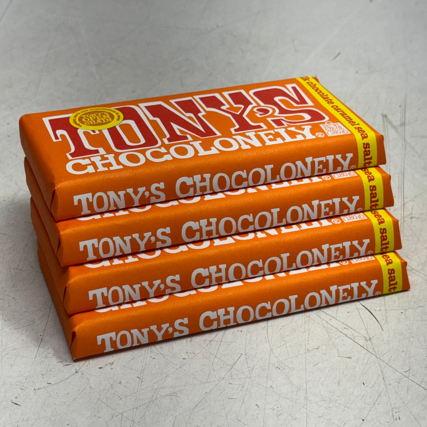 ZA@ TONY'S (32 PACK) Chocolonely Milk Chocolate Caramel Sea Salt Bars 180gr BB 07/26