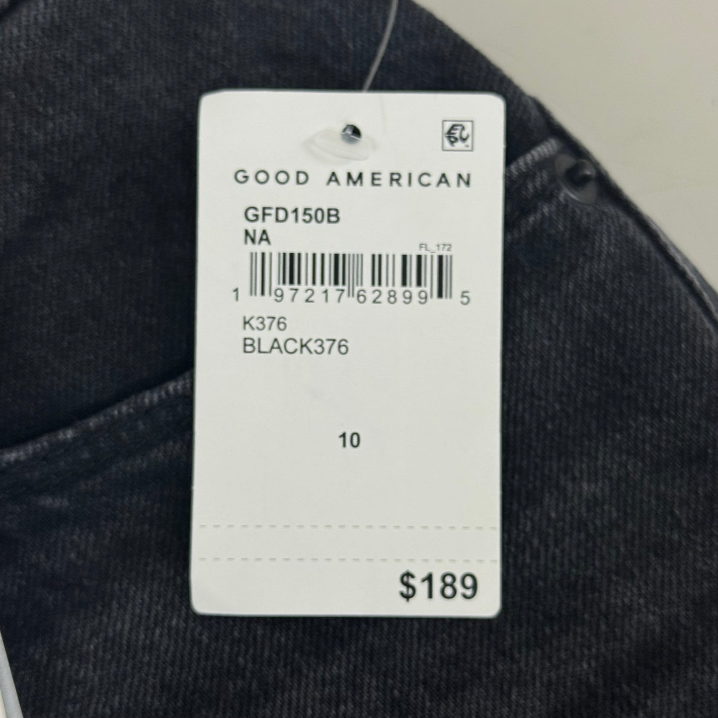 GOOD AMERICAN Good Icon Straight Jeans Women's Sz 10 Black376 GDS150B