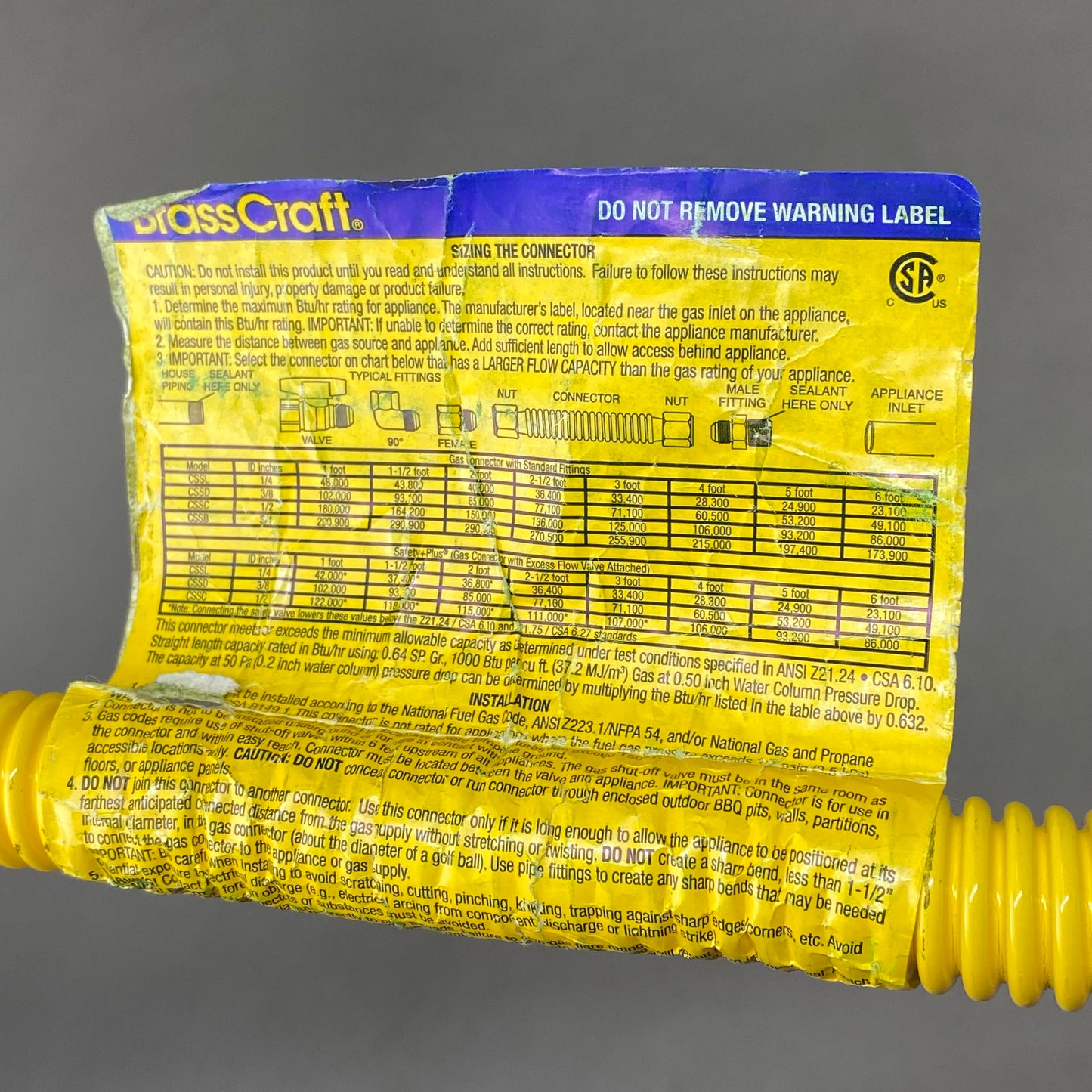 BRASSCRAFT ProCoated Stainless Steel Gas Connector 5/8"ODX1.2"IDx12" Yellow CSSC54