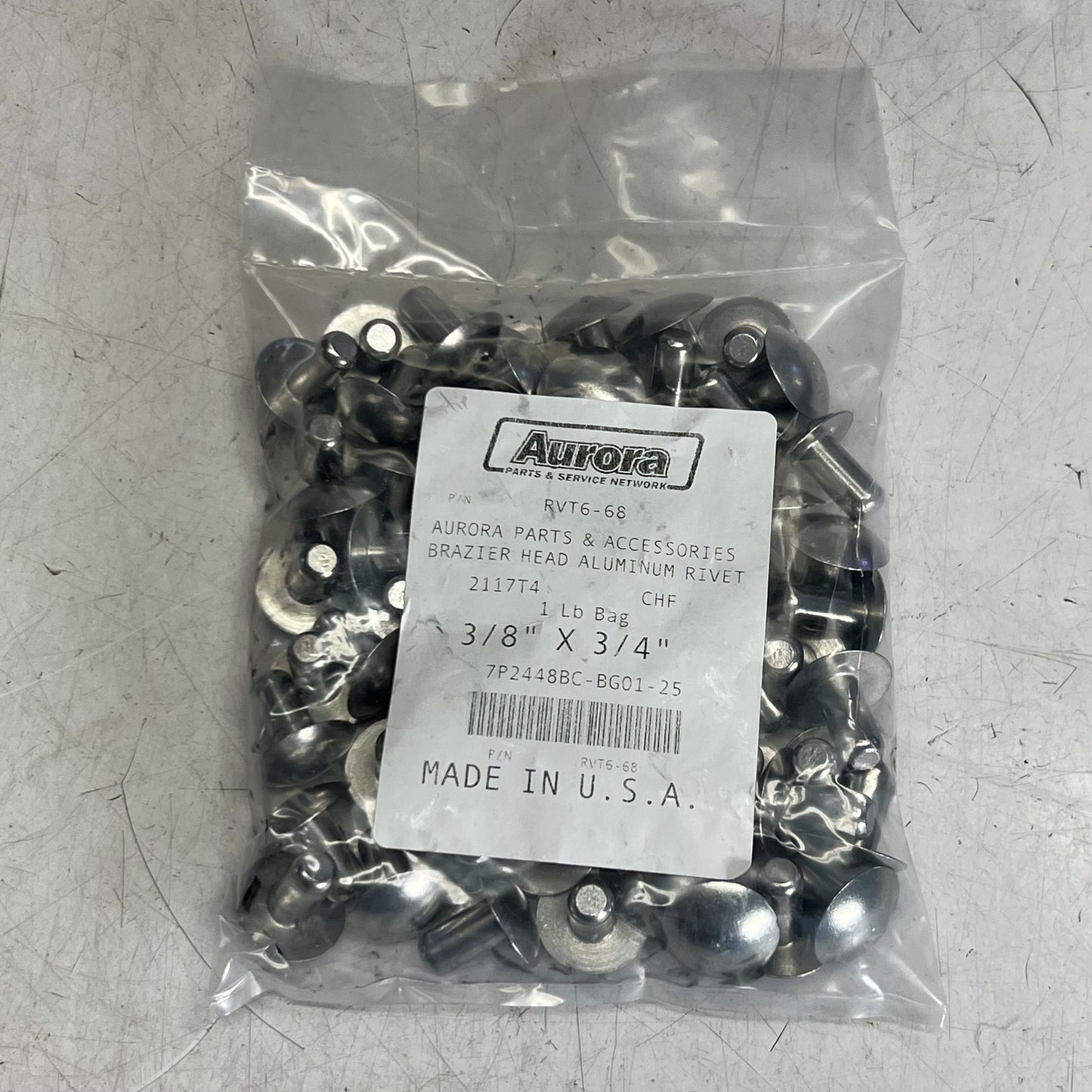 AURORA (68 Each) Brazier Head Aluminum Rivet Sz 3/8" x 3/4", Grey RVT6-68