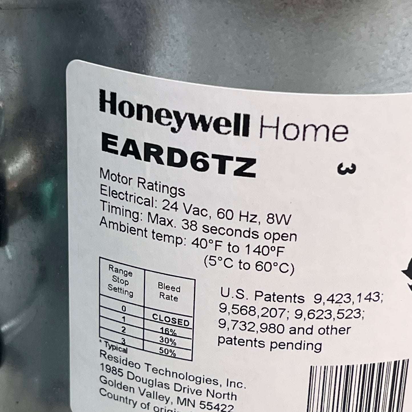 HONEYWELL Steel TrueZONE Motorized Fresh Air Damper 6" 24V Chrome EARD6TZ