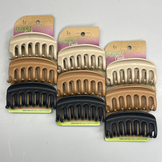 GOODY 3 Sets of 3! Planet Sustainable Round Claw Clips Black/Brown/Cream 3000321 (New)