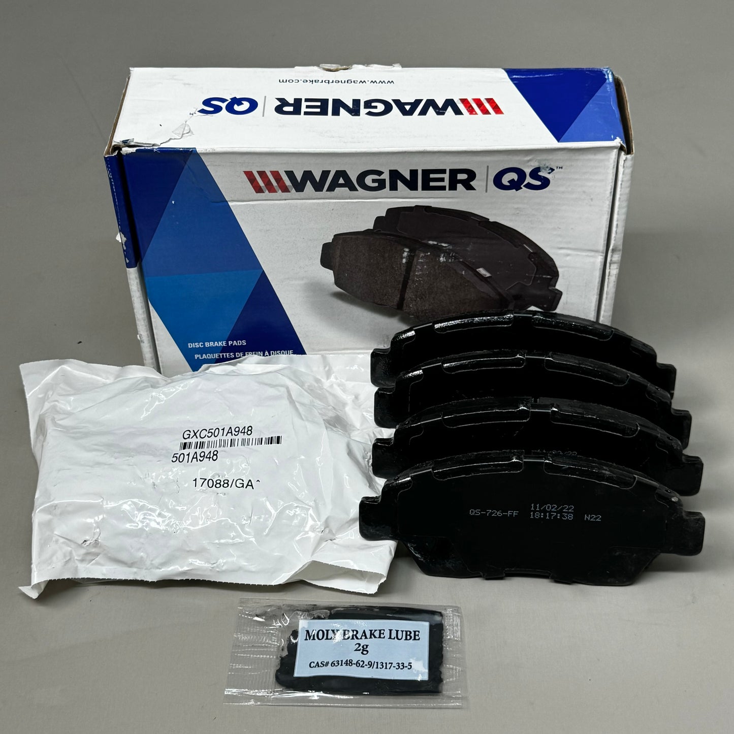 WAGNER QS Ceramic Disc Brake Pad Set 5 1/2" x 2" Black ZD948