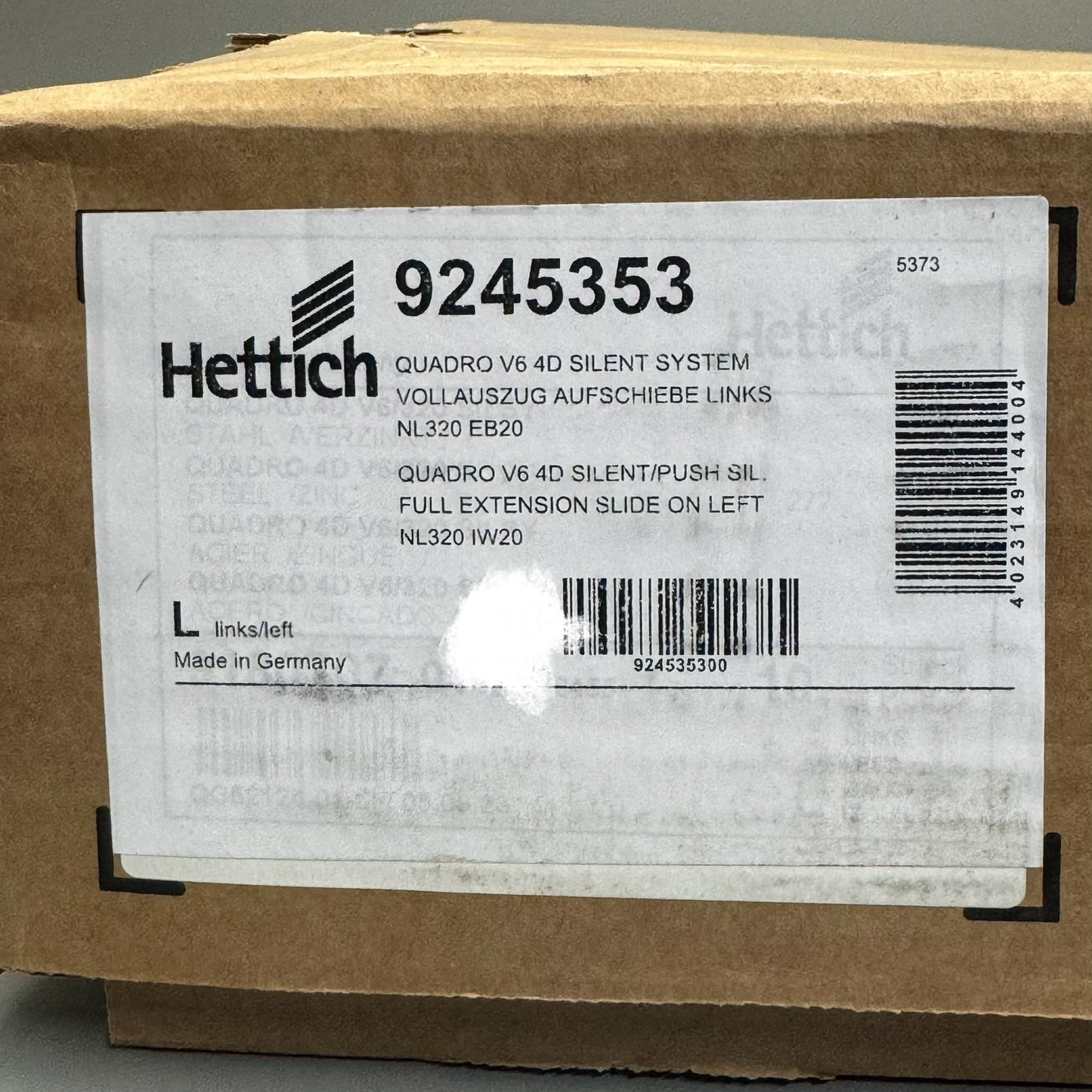 HETTICH (2 PACK) Quadra V6 4D Full Extension Slide on Left Silent System 9245353