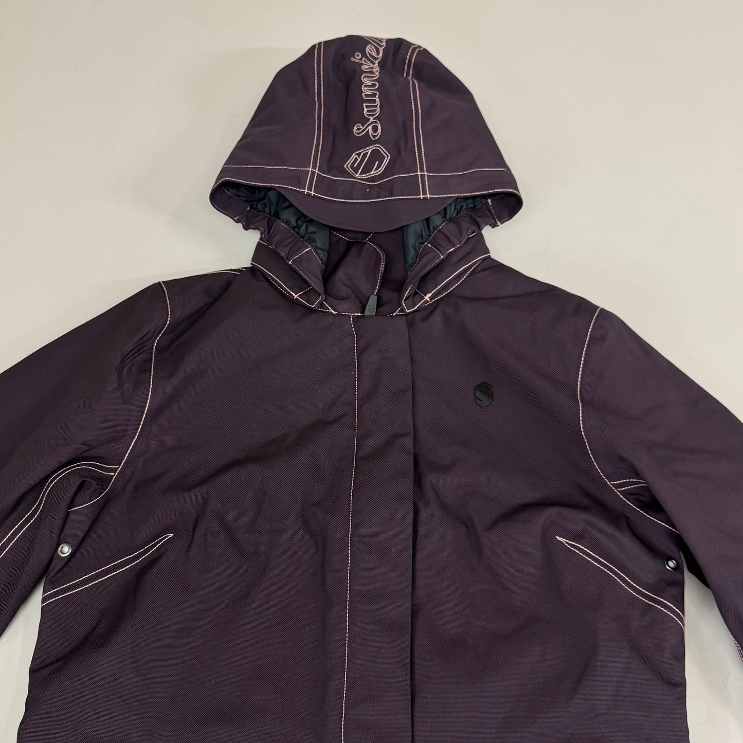 SAMSHIELD Delfina Equestrian Winter Coat Water Resistant Pink Stitching Women's Sz S Aubergine