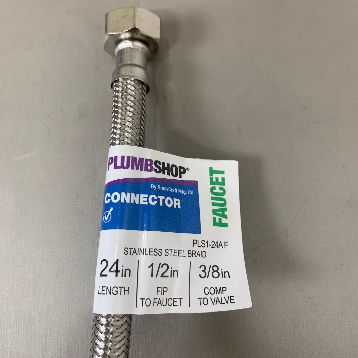 PLUMBSHOP (5 PACK)Faucet Connector Stainless Steel Braid 3/8" Compression x 1/2"FIP PLS1-12AF