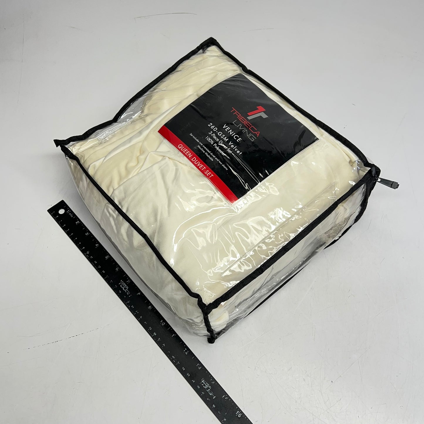 TRIBECA LIVING Venice Velvet 3 Piece Duvet Set 100% Polyester Queen White