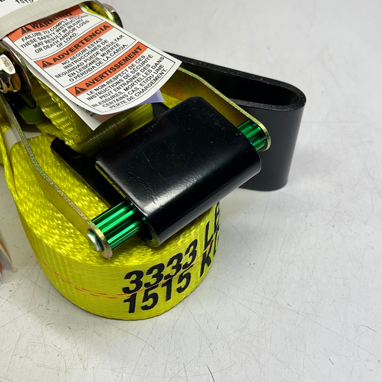 ANCRA Ratchet Strap W/ Flat Hook Latex Coated  2"x27' - 3,333 lbs Cap Yellow 557