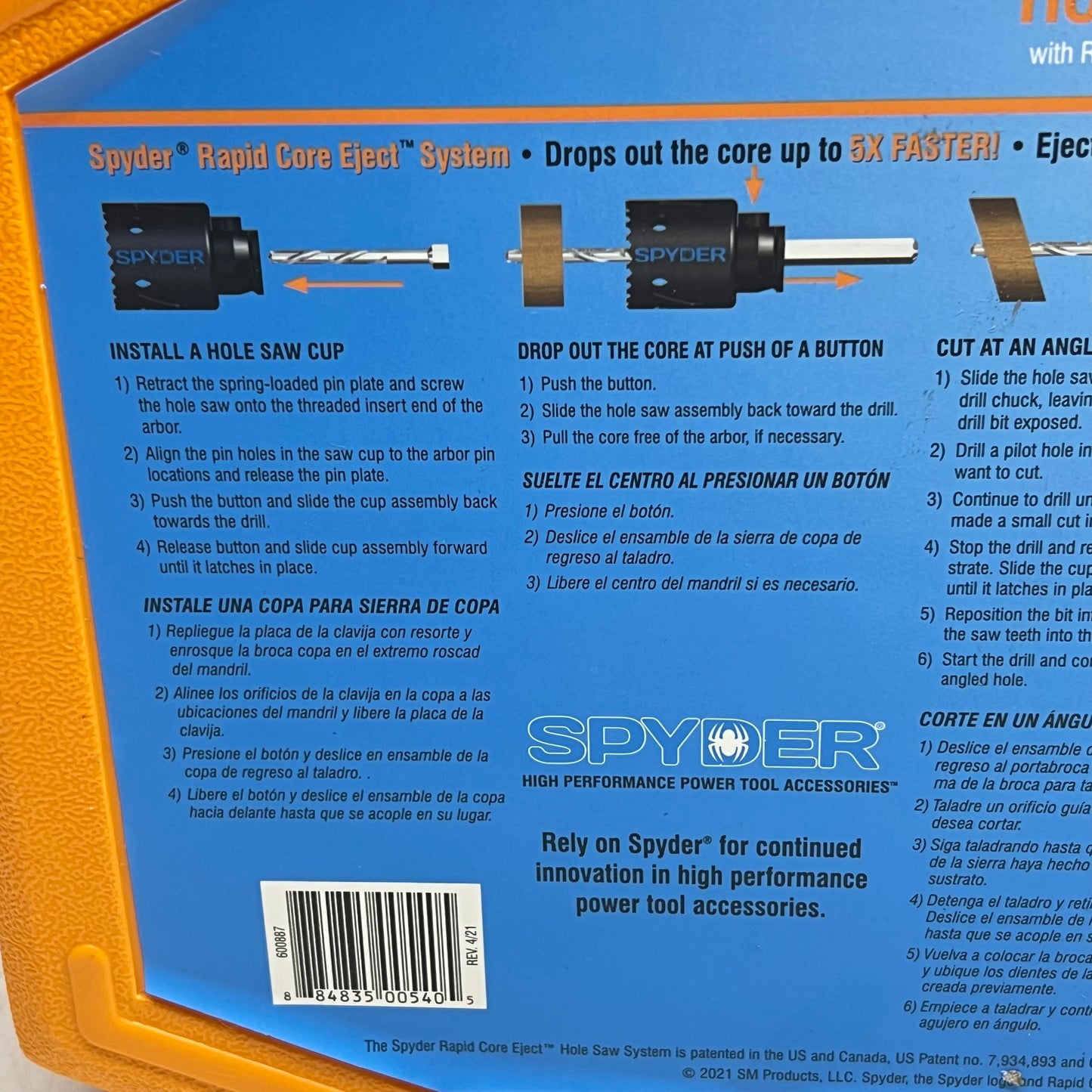 SPYDER Bi-metal Hole Saw Kit Rapid Core Eject Cut Up to 5x Faster 13 Pc 600887