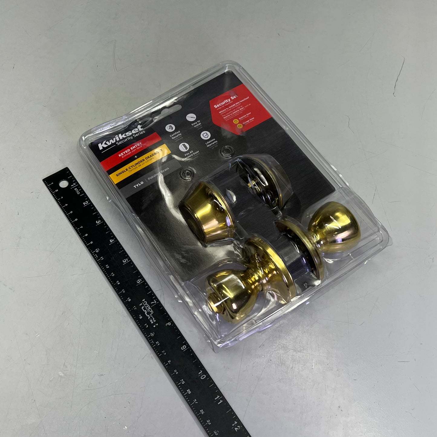 KWIKSET Tylo Polished Deadbolt & Passage Knob 1-3/4" Polished Brass 96900-253