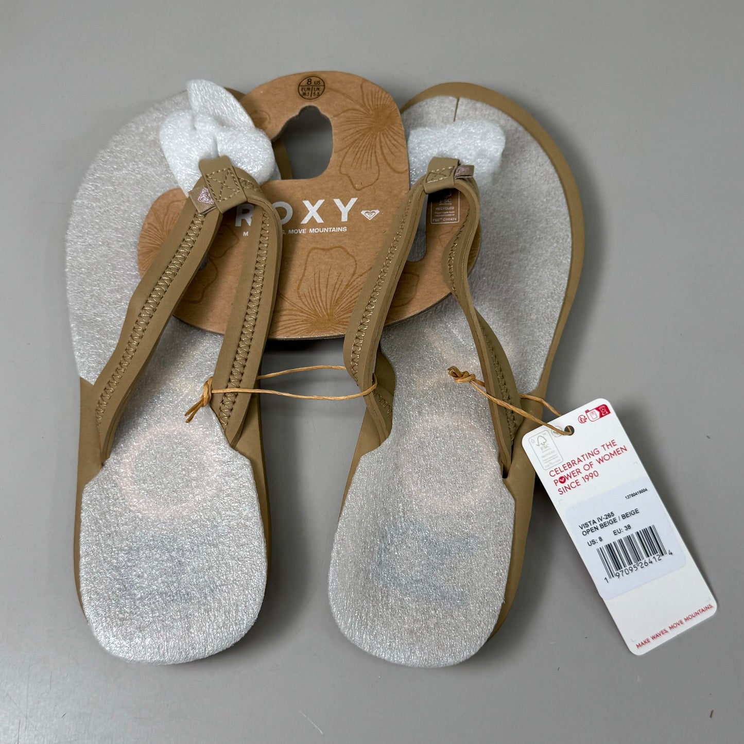 ROXY Vista IV Sandals Lightweight Strap EVA Footbed TPR Outsole Women's Sz 8 Tan