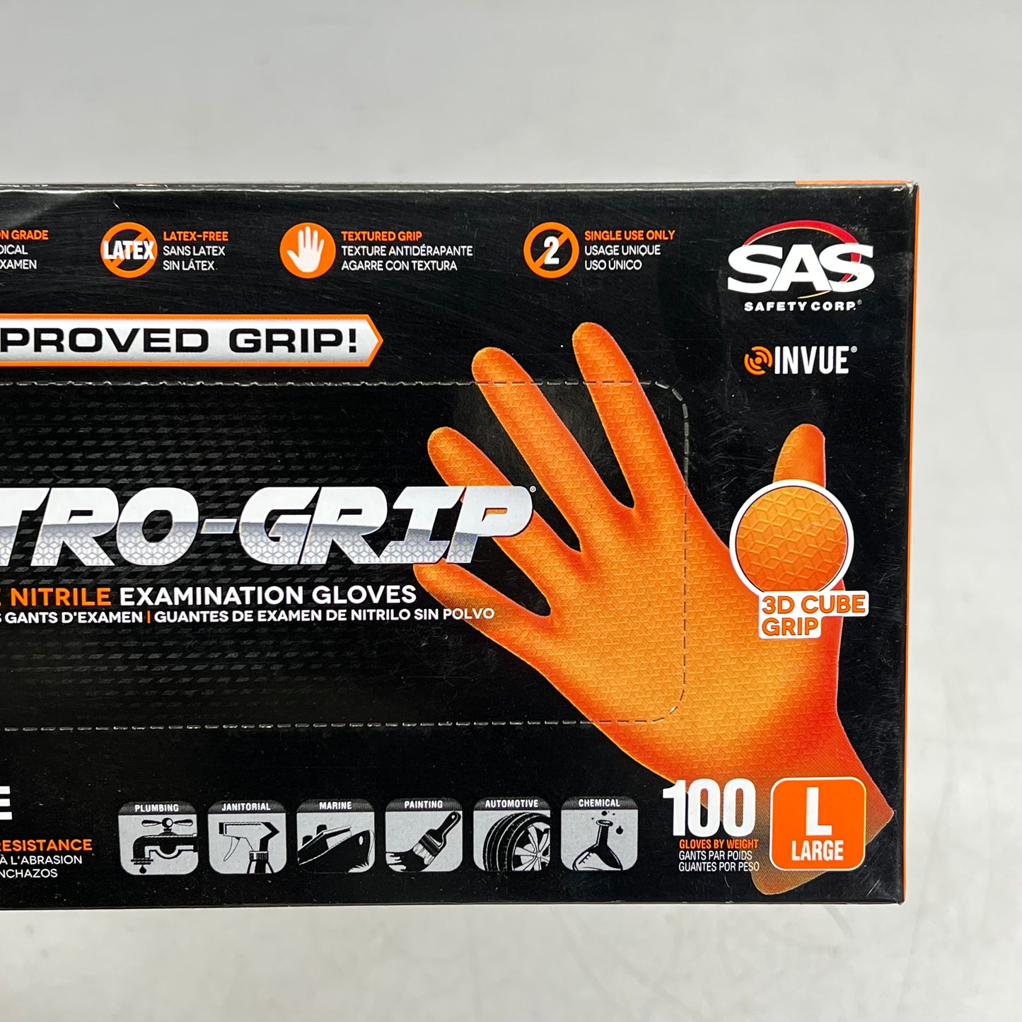 ASTRO GRIP (100 Gloves) Powder Free Nitrile Examination Gloves L Orange 66473