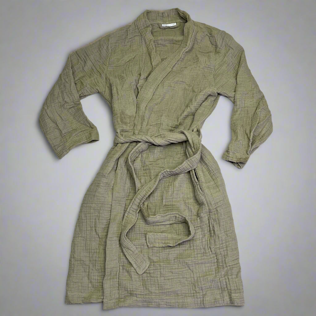 PARACHUTE 4-Ply Gauze Cloud Cotton Robe W/ Pockets Men's Sz S Moss (Pre-Owned)