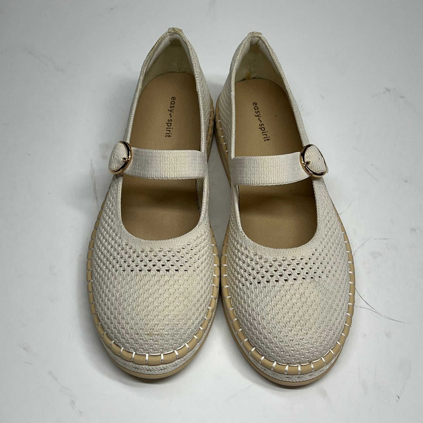 EASY SPIRIT Francene Knit Mary Jane Espadrille Flats Womens Sz 8.5M Ivory (As-Is)