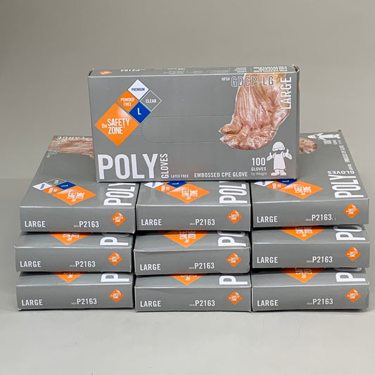 SAFETY ZONES Cast PE Powder Free Gloves Large Clear P2163 (As-is (See Images))