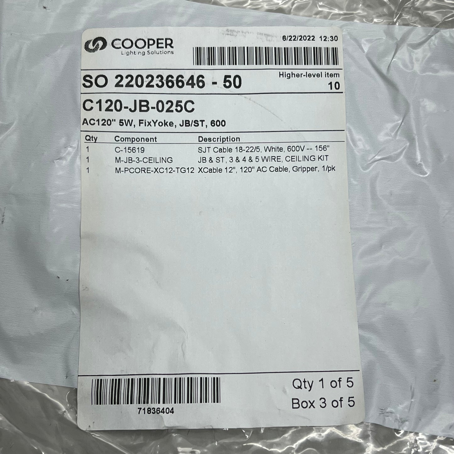 COOPER LIGHTING SJT JB & ST Ceiling Hardware C120-JB-025C SO 220236646-50