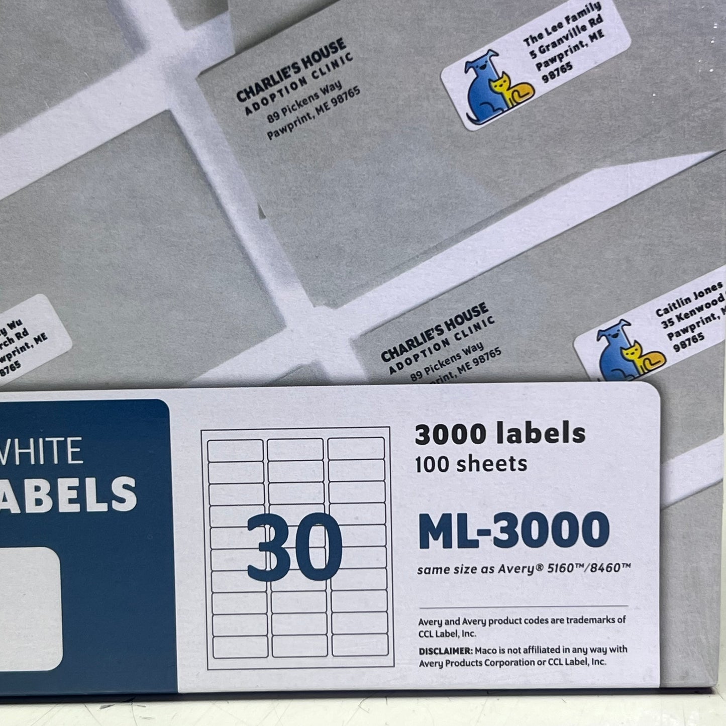 MACO (3000 Labels) Bright White Label Stock 1" x 2 5/8" White ML-3000