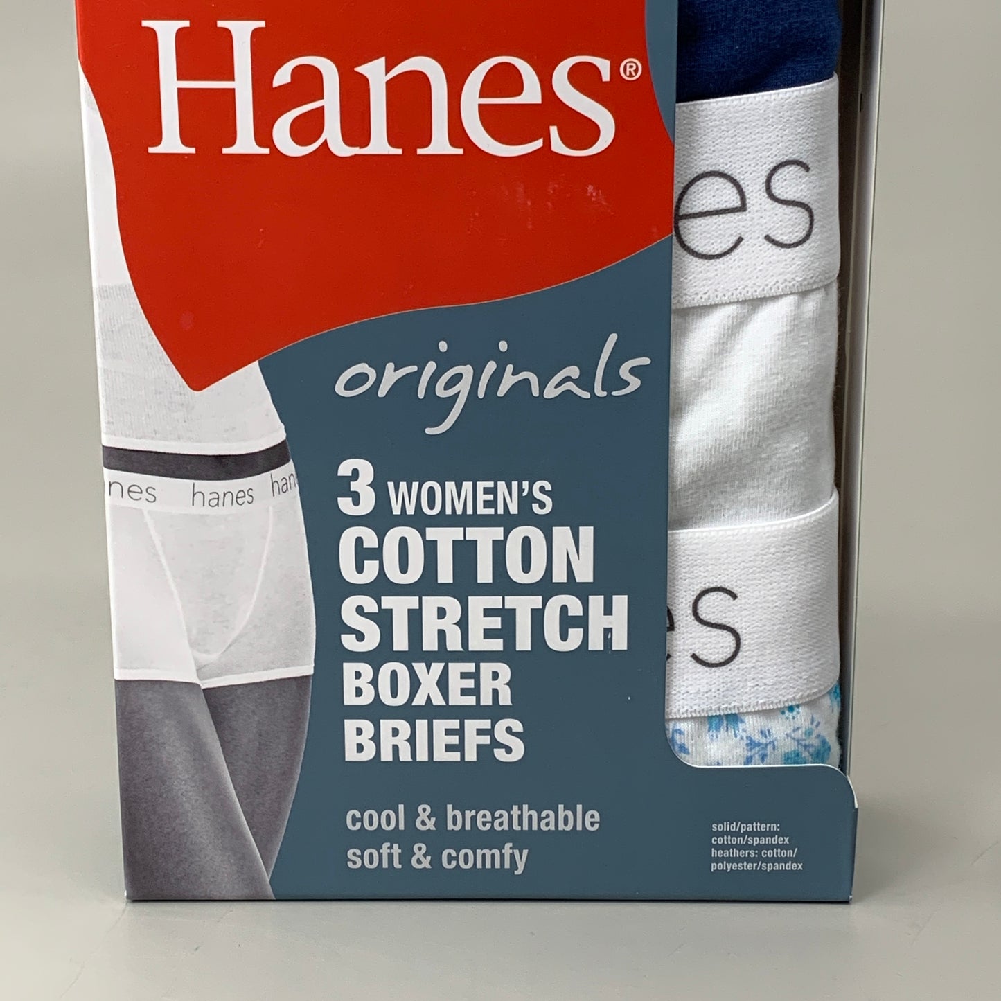 HANES 3 PACK!! Originals Women's Breathable Cotton Boxer Briefs Underwear Sz XXL Blue/White/Floral 45OUBB