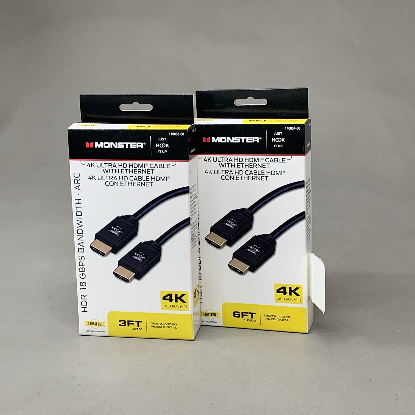 MONSTER (2 Pack) 4K Ultra HDMI Cables w/ Ethernet 3ft,6ft Black 140054-00, 140053-00