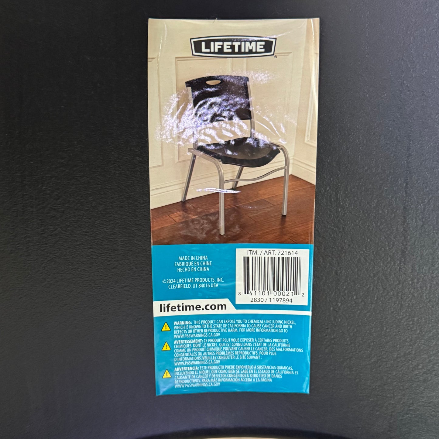LIFETIME (2 PACK) Plastic Indoor/Outdoor Stacking Chair Sz 20"W x 17"L x 32"H, Black 721614