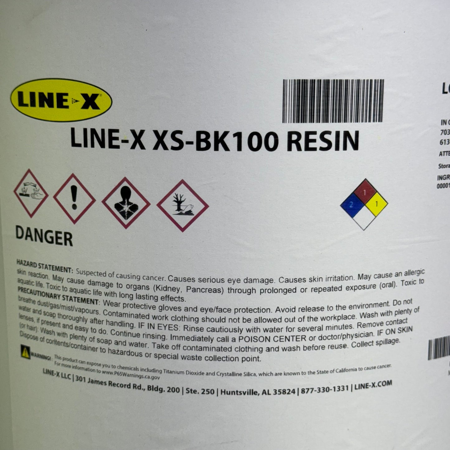 LINEX LINE-X XS-BK100 RESIN 40 Lbs BB 02/26