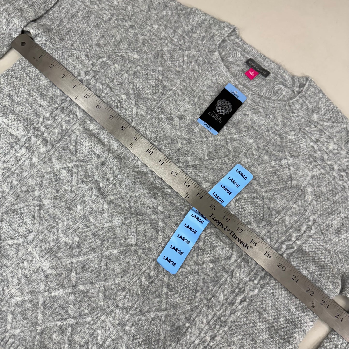 VINCE CAMUTO Cable Knit Sweater Women's Sz-L Light Heather Grey SC2895