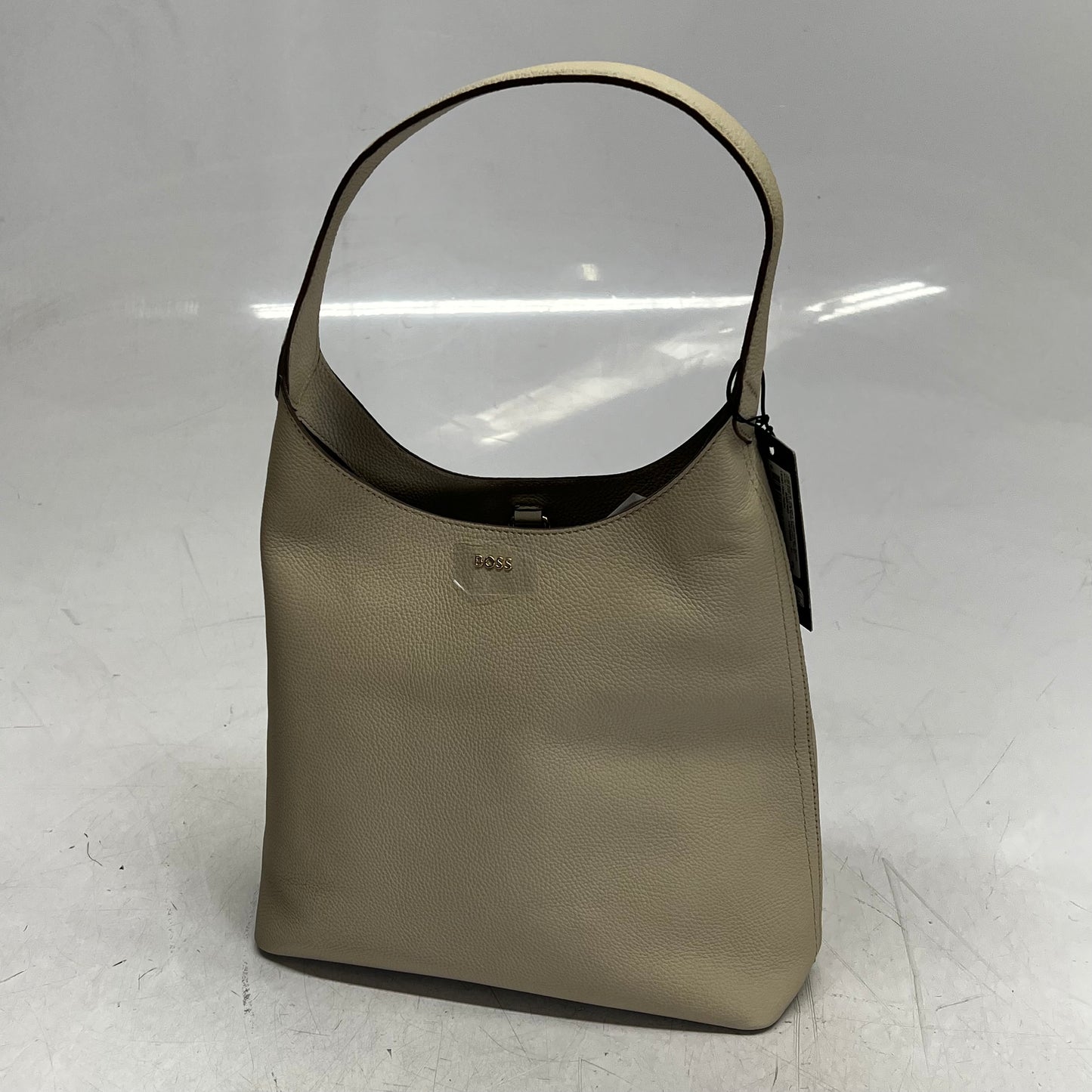 HUGO BOSS Leather Lenah New Hobo Bag Buckle Closure Light Beige 50557982