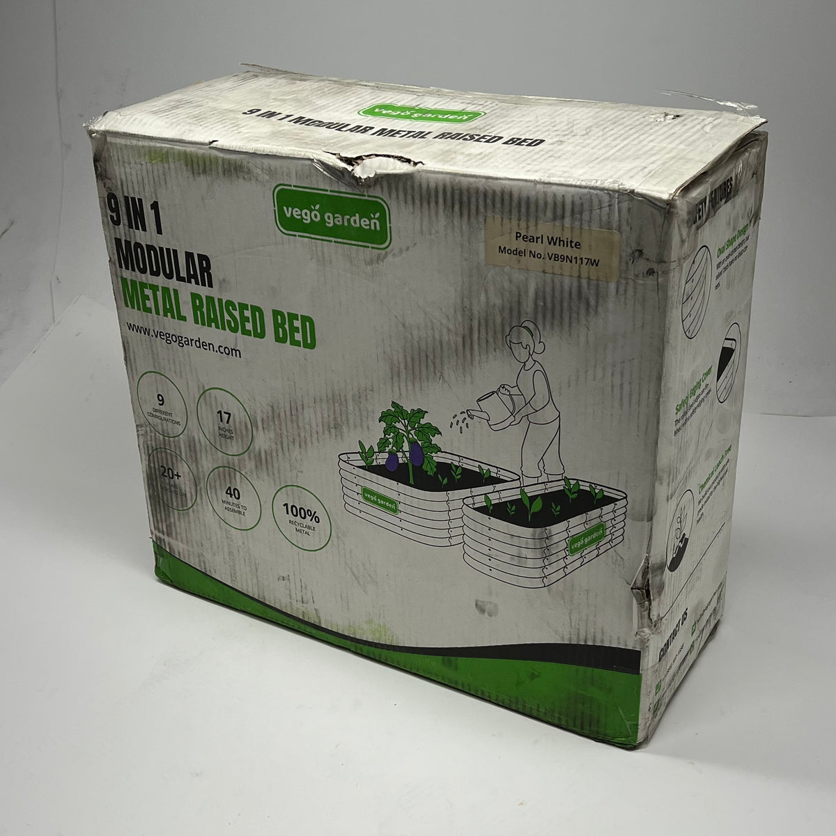 VEGO GARDEN Large Modular Metal Raised Garden Bed Kit 17" Pearl White VB9N117W