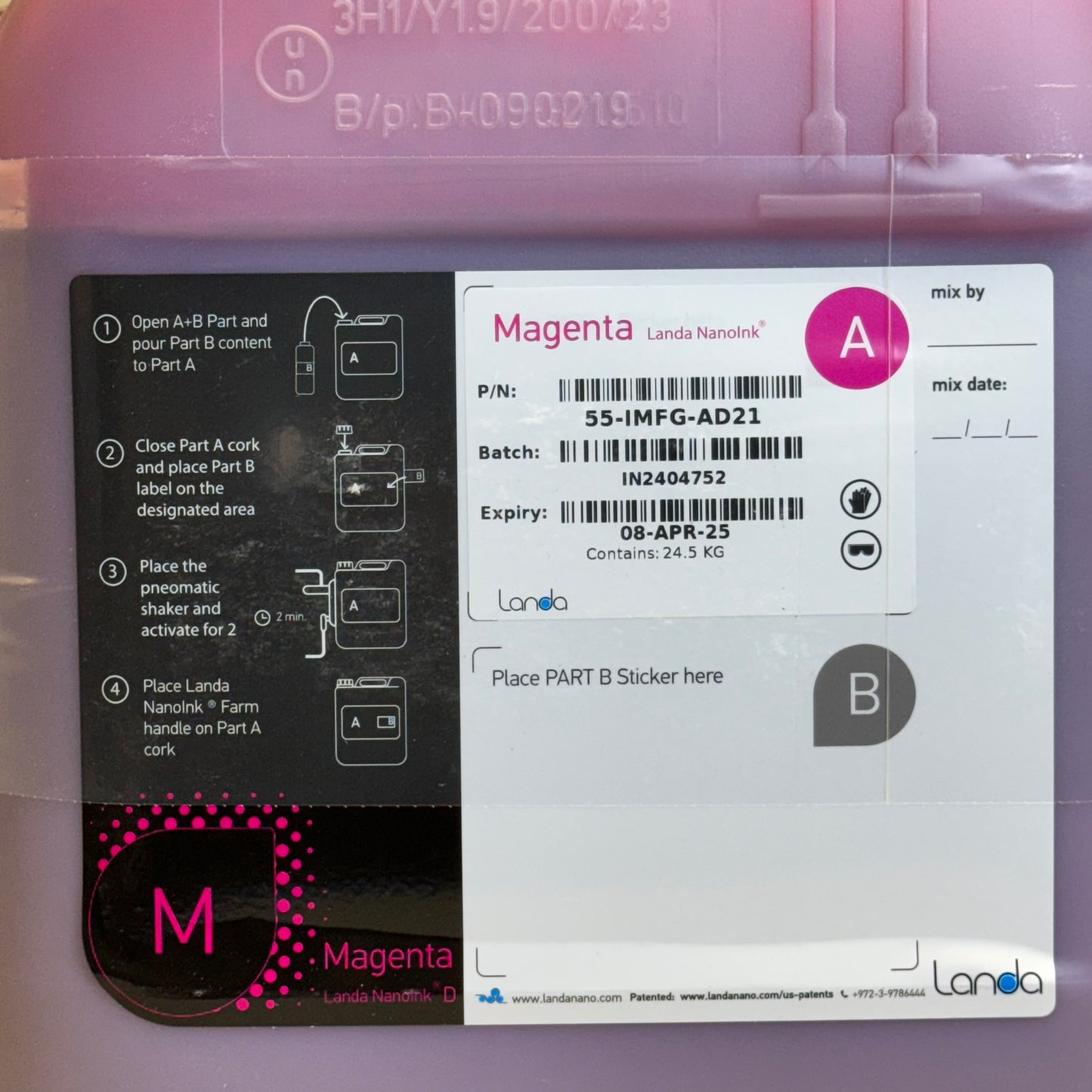 ZA@ MAGENTA LANDA NANOINK Printer Ink IN2404752 54Lbs Sz 10.5”Lx9”Wx14”H (New)