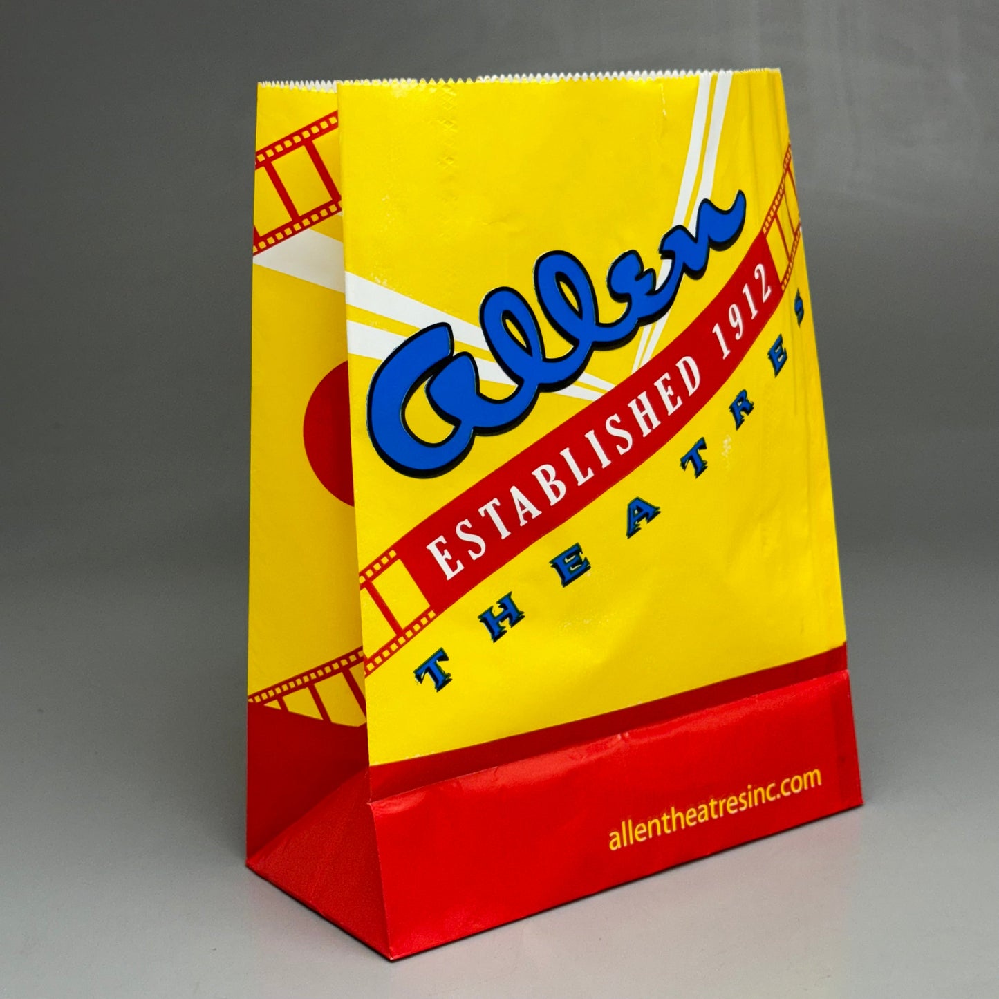 ZA@ MOVIE THEATRE POPCORN BAGS! (500 PACK) w/ "ALLEN THEATRES" Branding 9 1/2”Hx7 1/2”W C