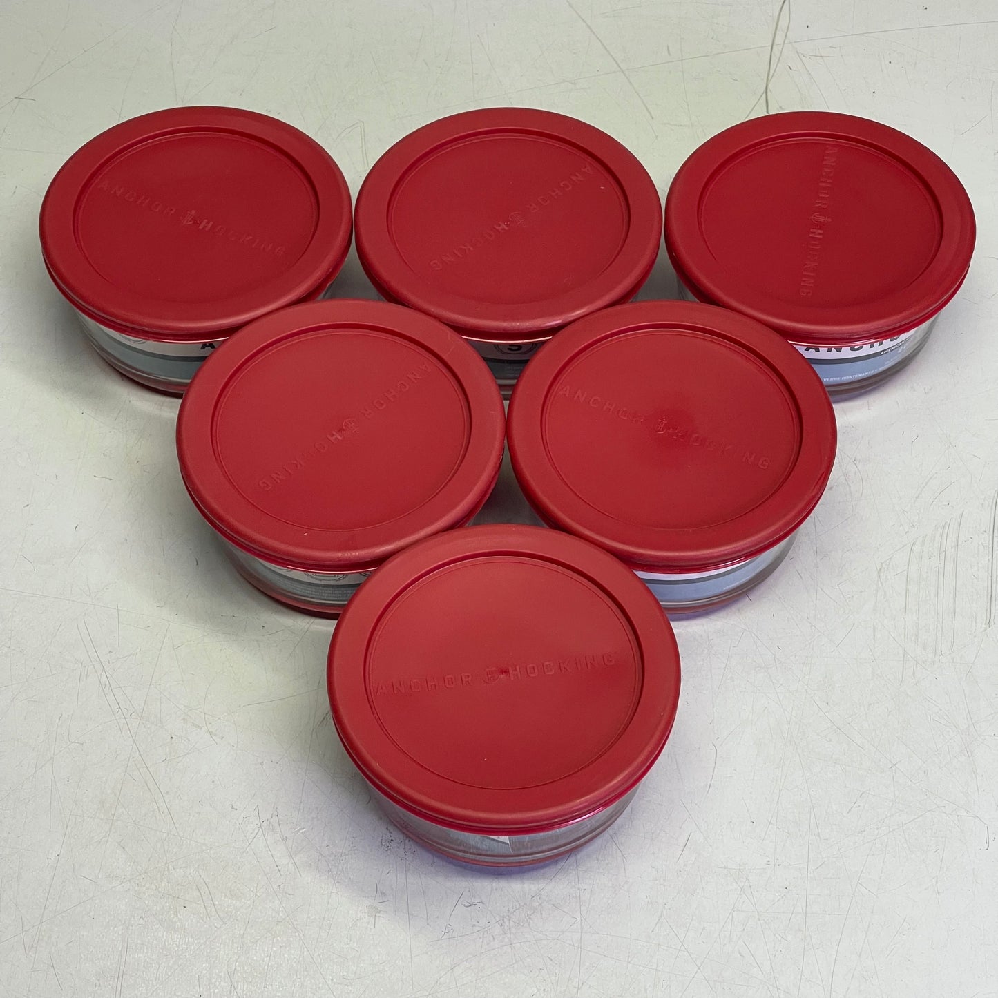 ANCHOR HOCKING (6 PACK) 2-Cup Glass Food Storage Container Clear + Red Lid 91547