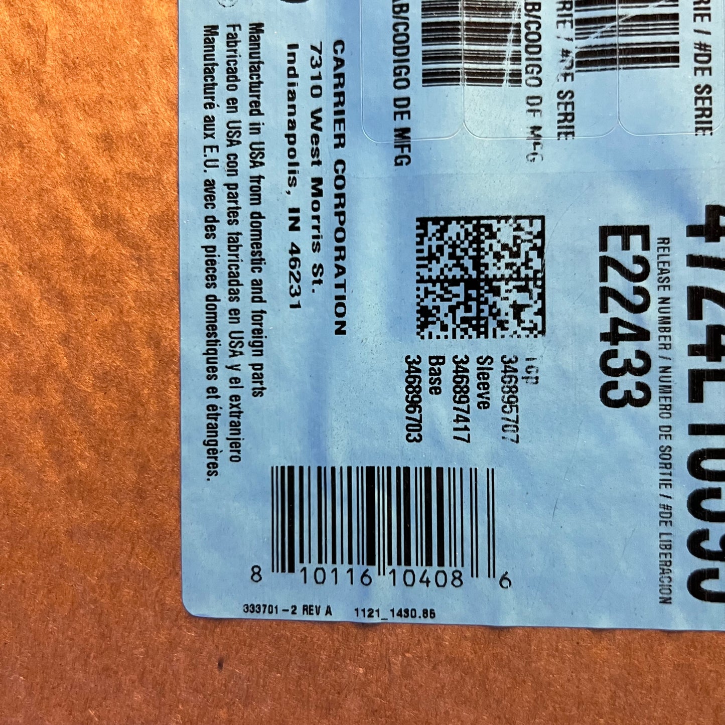 ZA@ CARRIER Air Conditioner Condensing Unit 208/230V 24SPA648W003 (AS-IS, Damage on One Side Only)