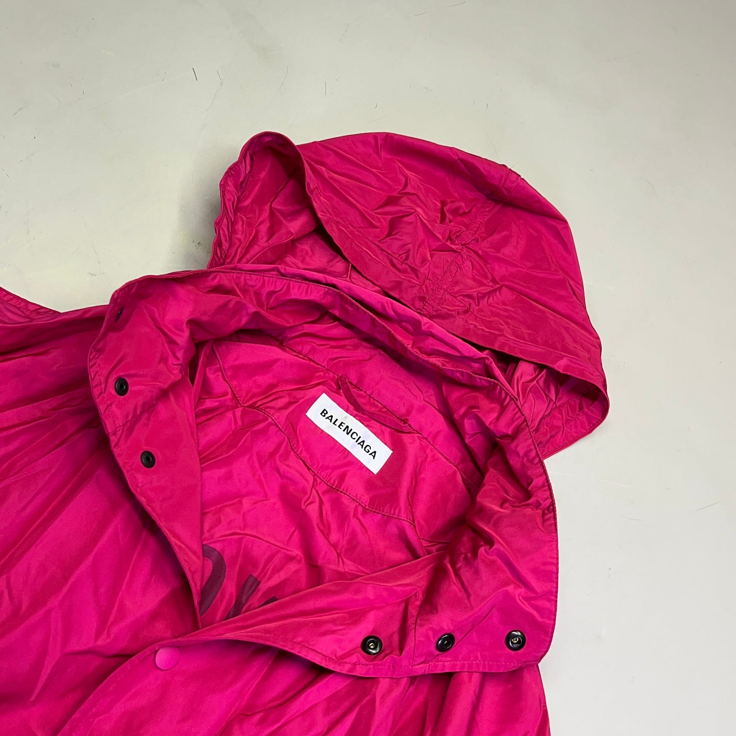 BALENCIAGA Oversized Logo Raincoat Made In Italy Women's Sz 38 Magenta