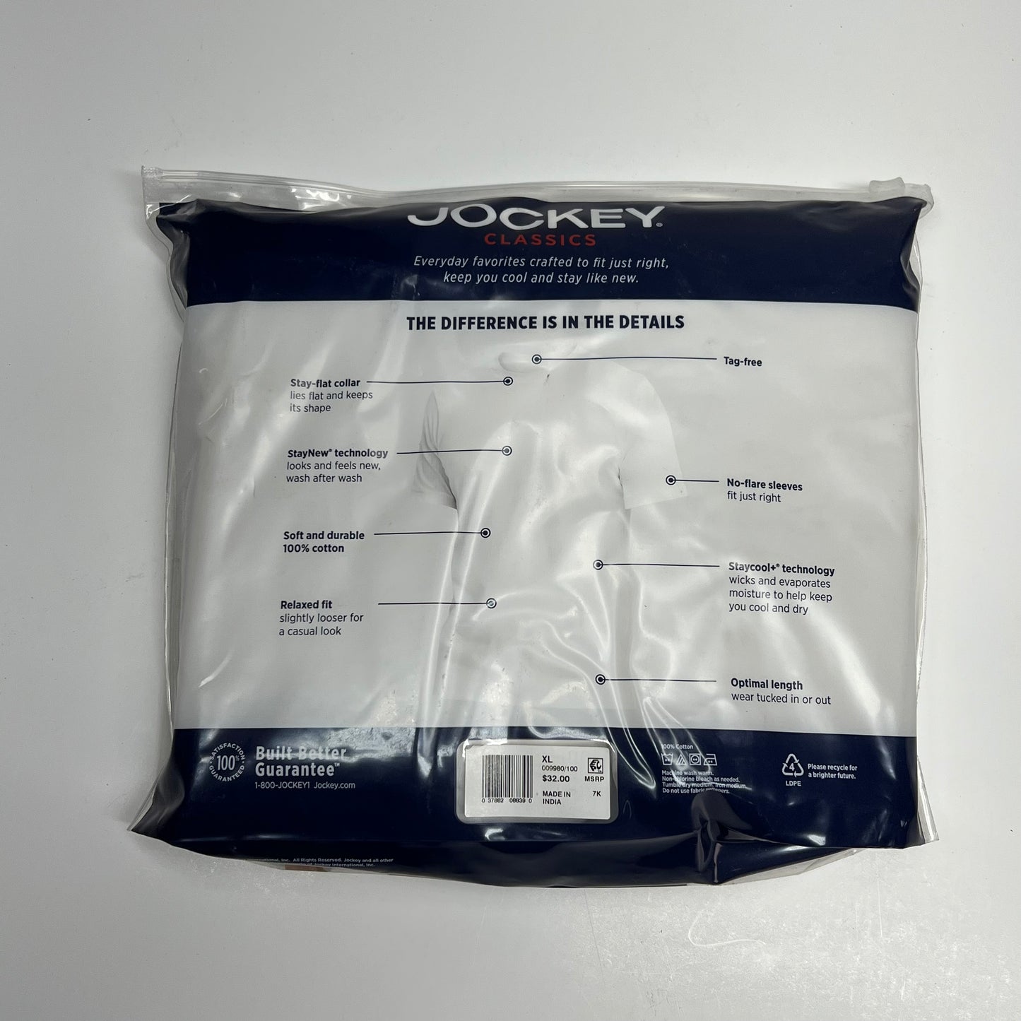 JOCKEY (2 PACK) Crew Neck T-shirts 100% Cotton Men's Sz XLT White 000980/100