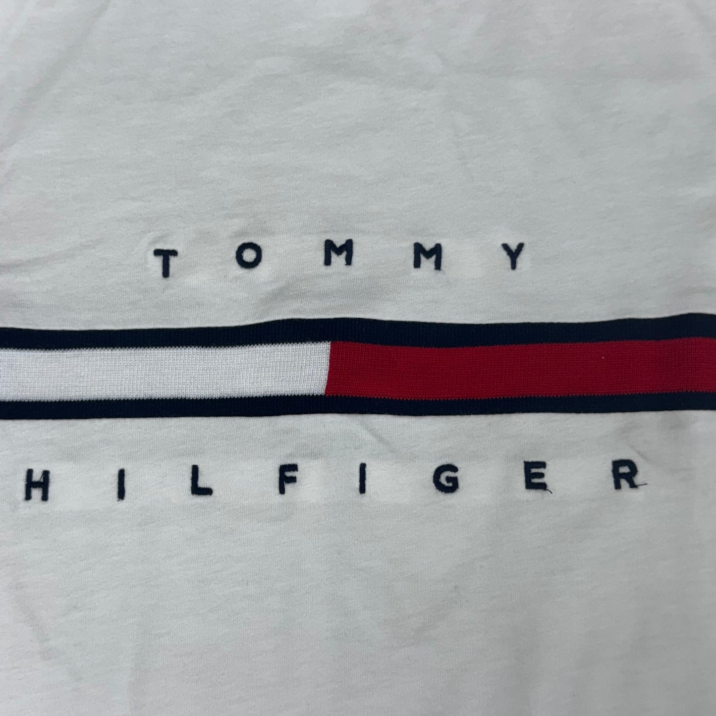 TOMMY HILFIGER Adaptive Short Sleeve Magnet Button T-Shirt White Women's SZ L Signature Stripe (New Other)