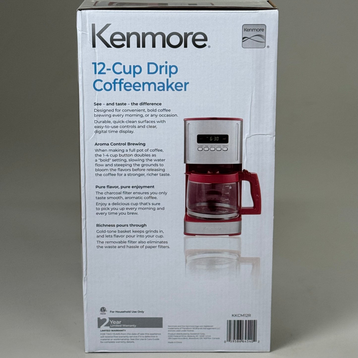 KENMORE Programable 12-Cup Drip Coffee Maker w/ Auto Shut off Red Silver KKCM12R