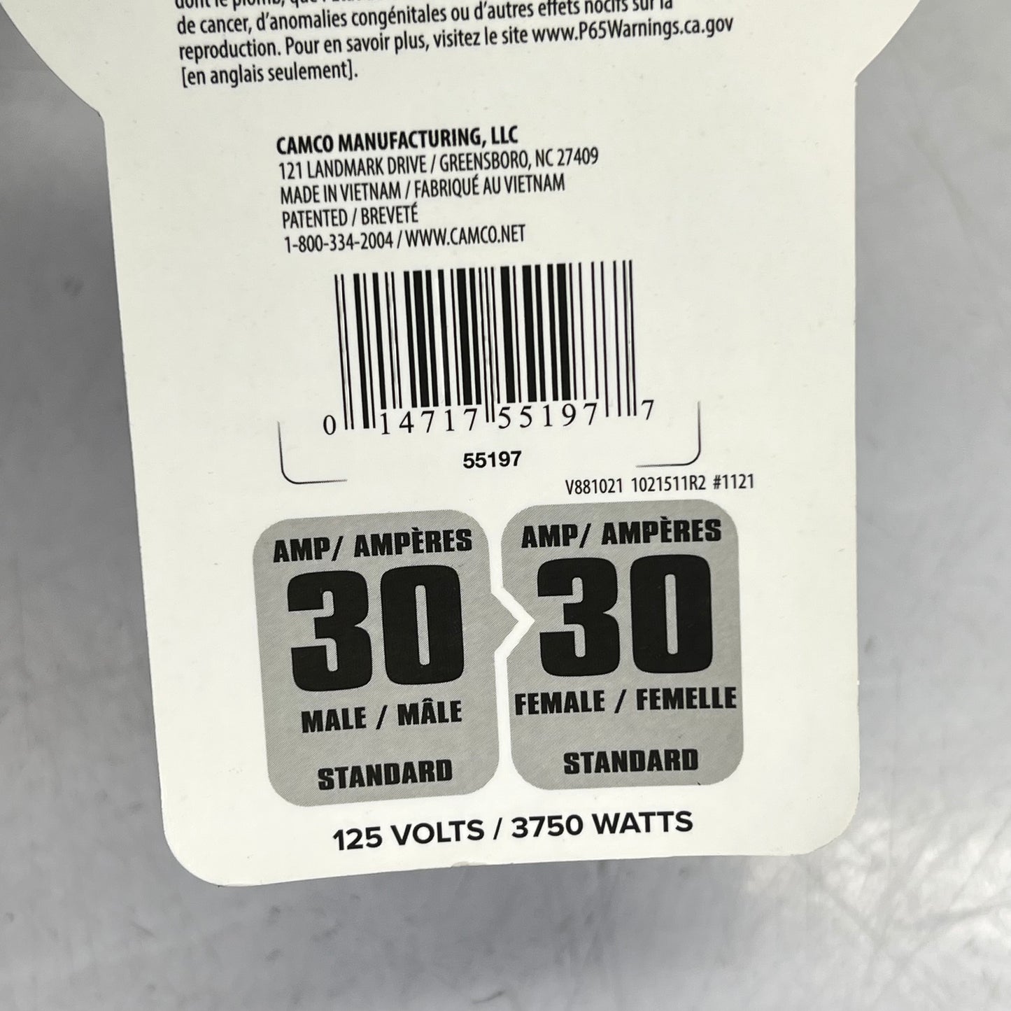 CAMCO Rv Extension Power Grip Extcord  50' 30A 125V/3750W 10 Ga Yellow 55197