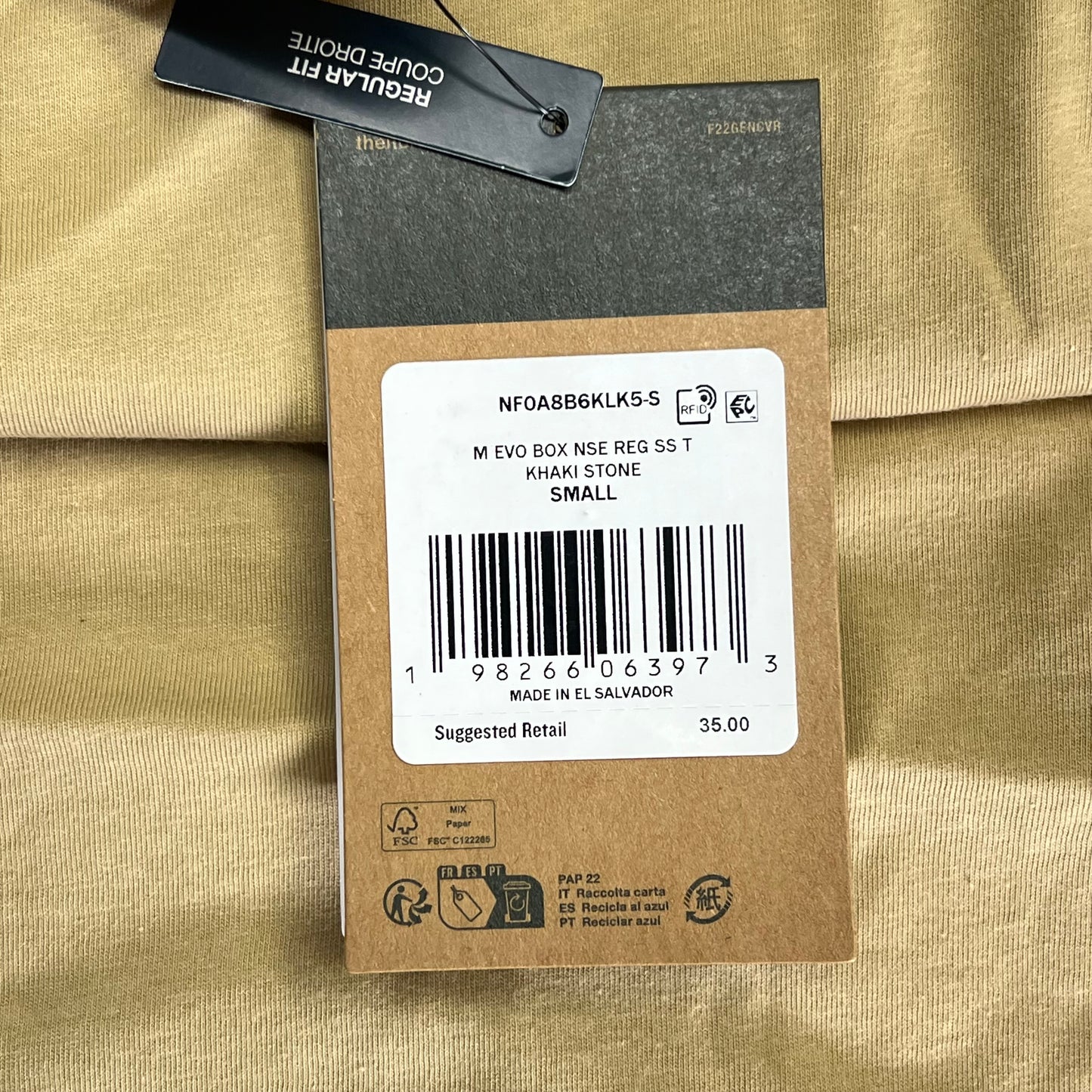 ZA@ THE NORTH FACE Evolution Box NSE Regular Short Sleeve Men's Sz S Khaki Stone (As-Is - Snag/Slightly Dirty See Images)