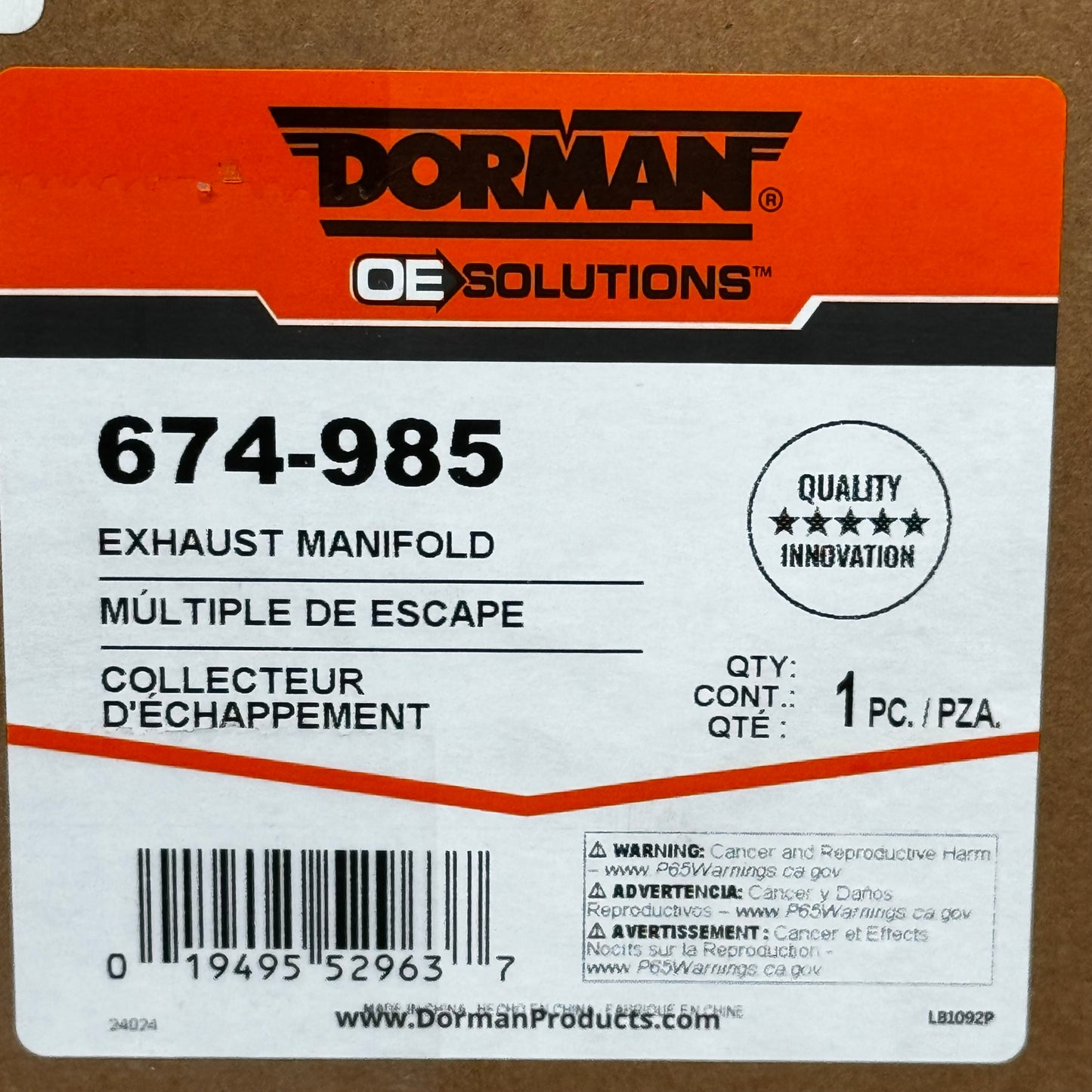 DORMAN OE SOLUTIONS Exhaust Manifold Kit Includes Gaskets & Hardware 674-985