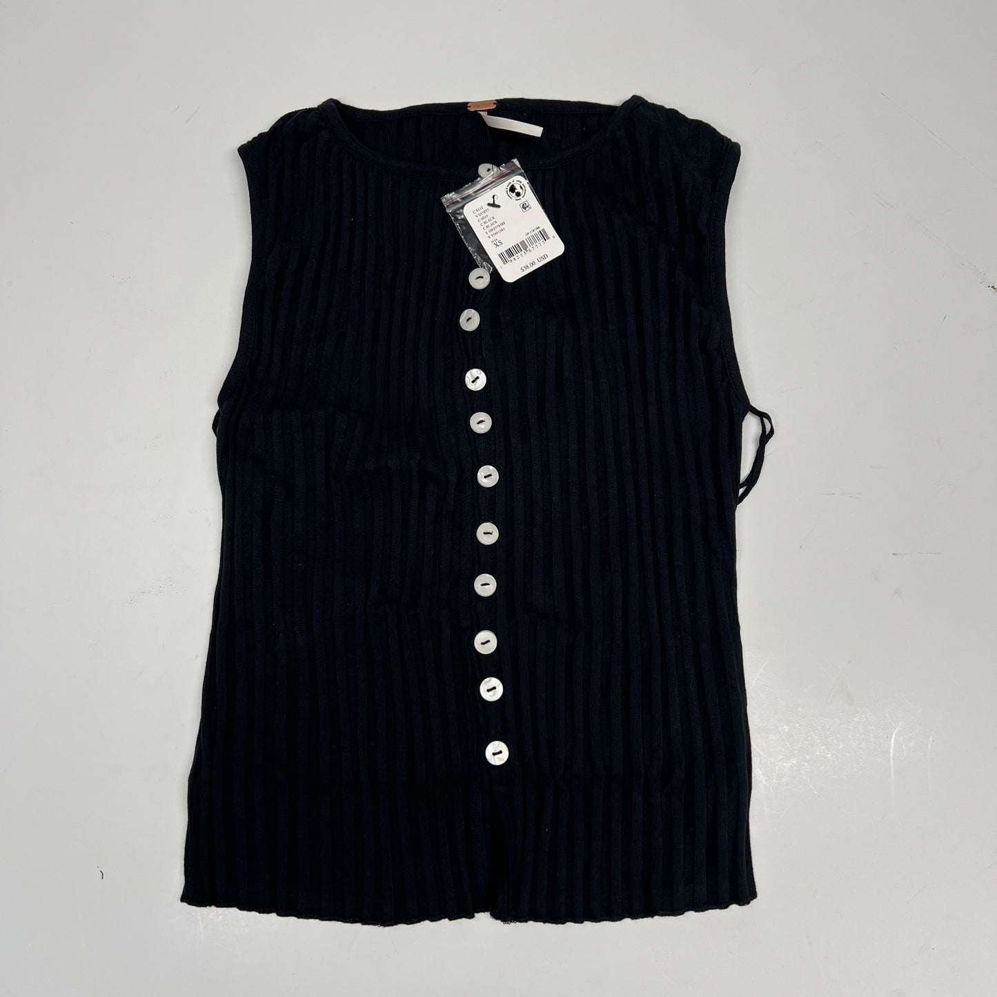 ZA@ FREE PEOPLE Tilly Ribbed Button Up Vest Women's Sz XS Black OB2078588