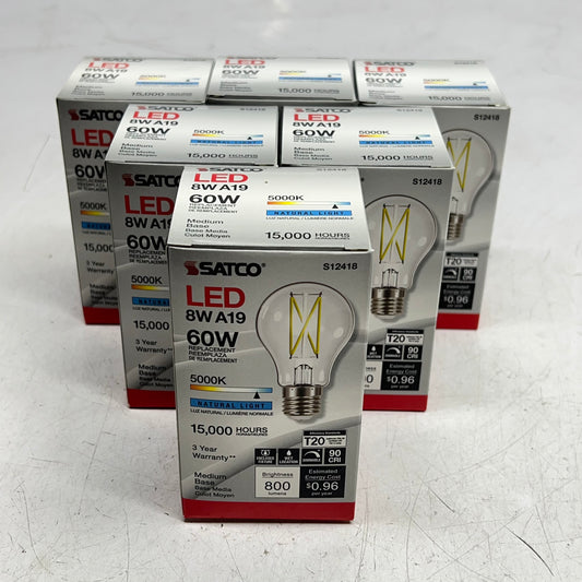 SATCO (6 PACK) Household Lamp Bulb 8W E26 Base A19 120V CRI 90 Daylight S12418