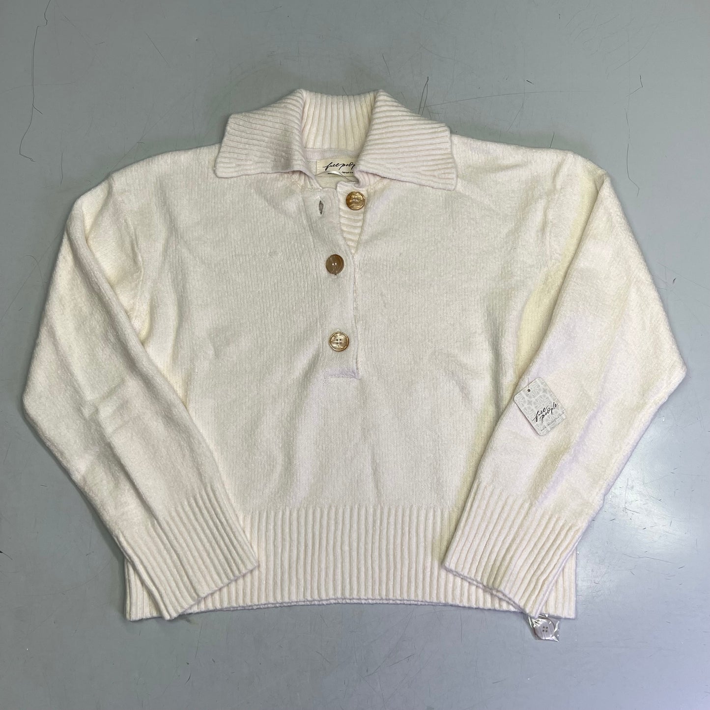 FREE PEOPLE Soft Trading Up Polo Relaxed Fit Women's Sz S  Ivory 101767630