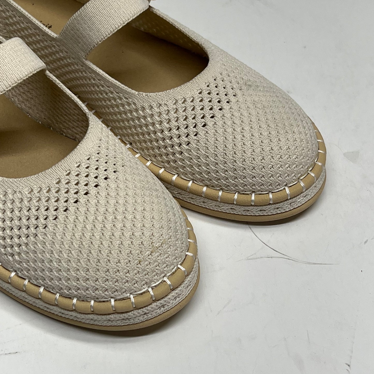 EASY SPIRIT Francene Knit Mary Jane Espadrille Flats Womens Sz 8.5M Ivory (As-Is)