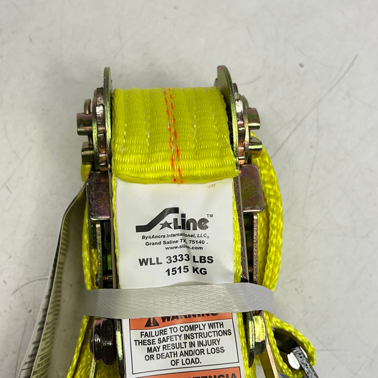 ANCRA Ratchet Strap W/ Flat Hook Latex Coated  2"x27' - 3,333 lbs Cap Yellow 557