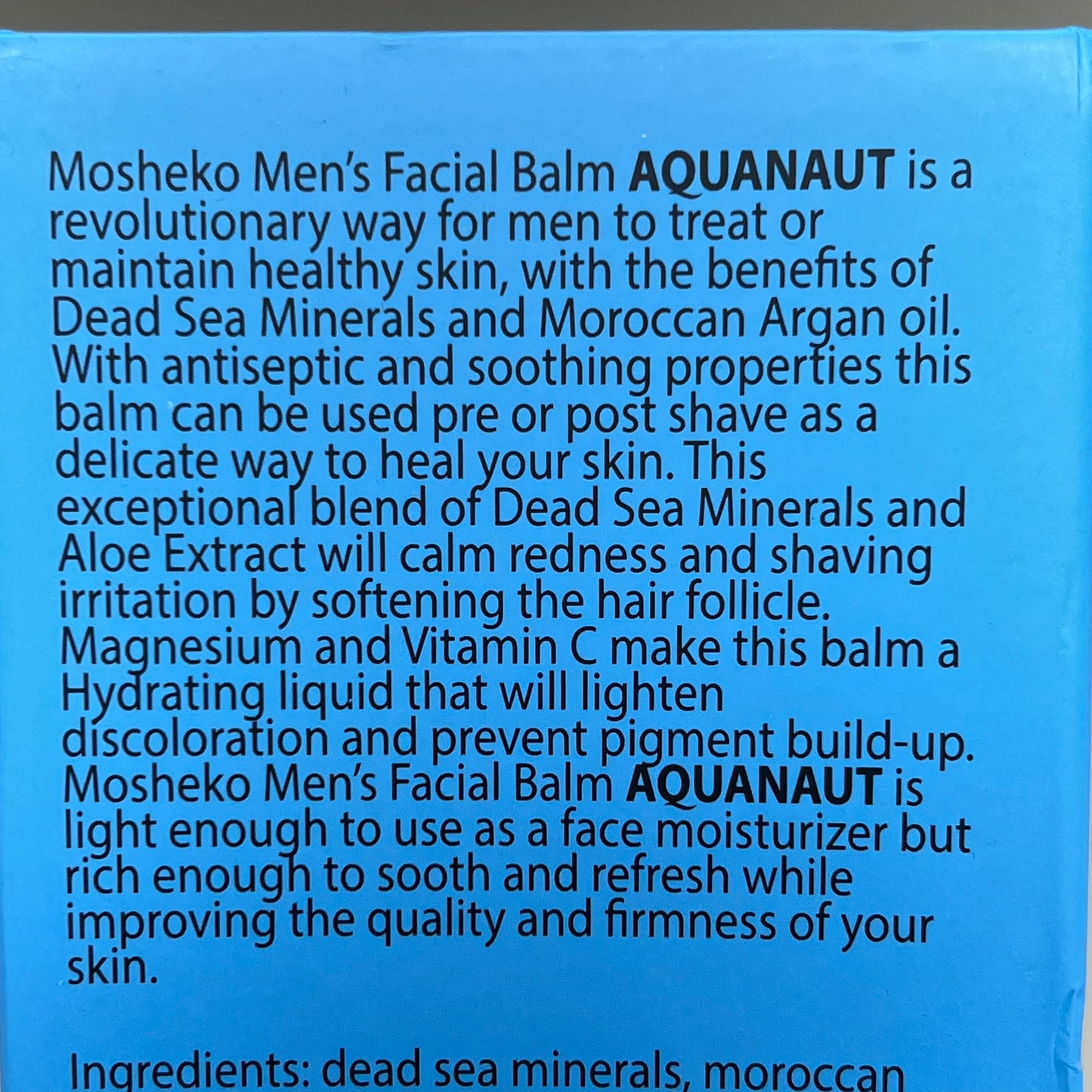 ZA@ MOSHEKO Facial Balm Dead Sea Minerals Aquanaut Men's 4fl oz BB 24 Months After Opening