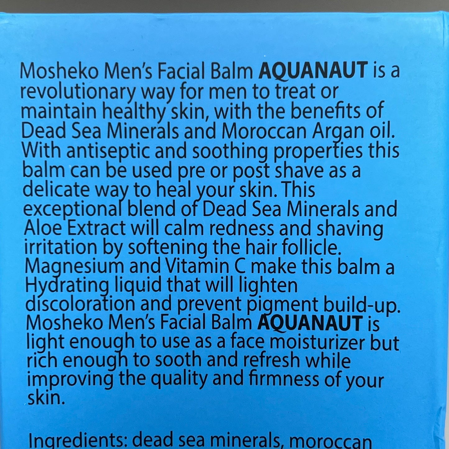 ZA@ MOSHEKO Facial Balm Dead Sea Minerals Aquanaut Men's 4fl oz BB 24 Months After Opening A