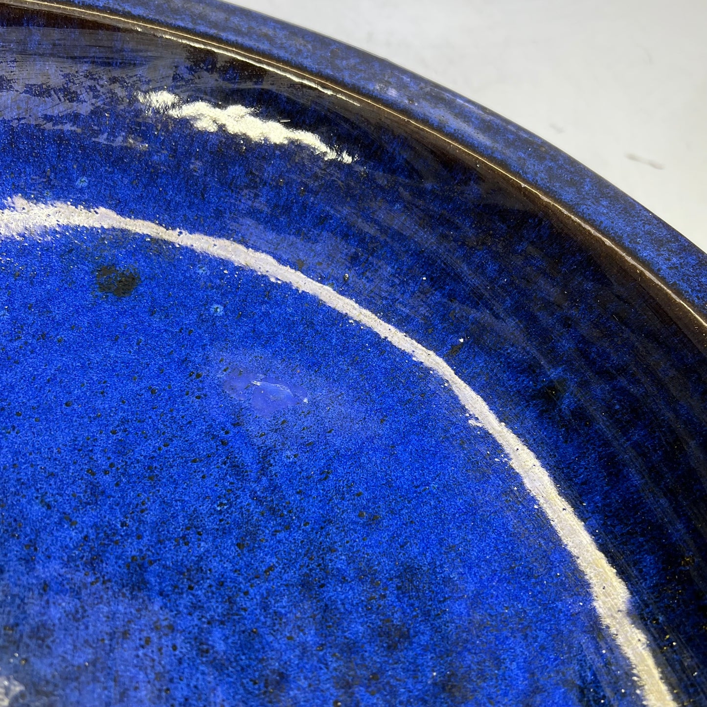 ZA@ Glazed Pottery 2 Piece Swirl Stand Bird Bath 22" L x 20" Dia Deep Blue