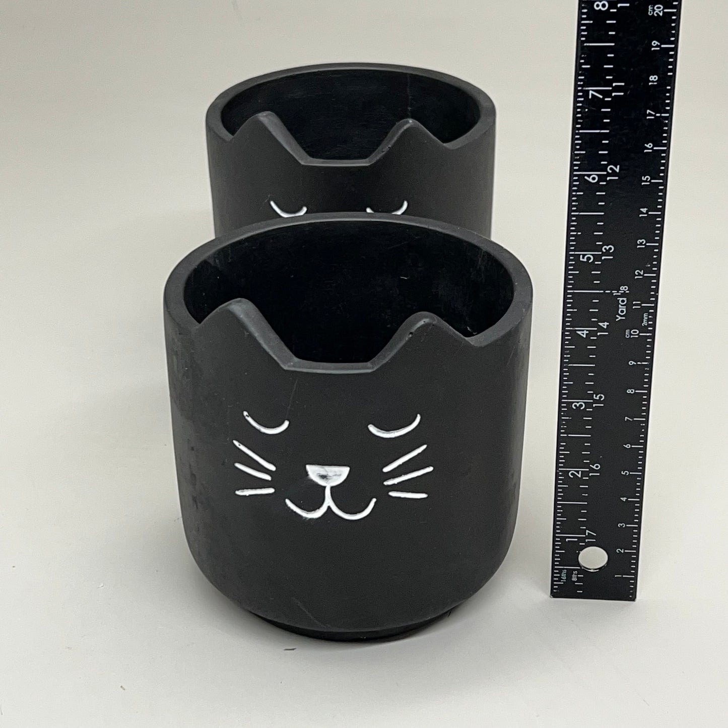 HOMART (2 PACK) Cat Cachepot Cement 5" Dia X 4" Height Matte Black 5879-2