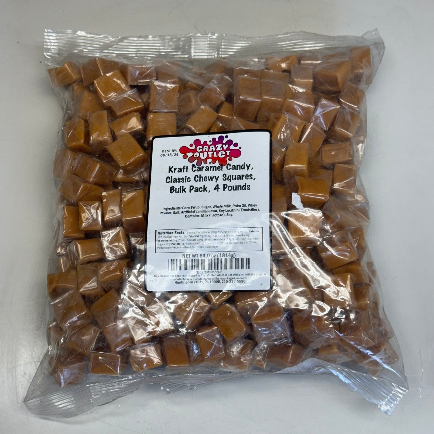 ZA@ CRAZY OUTLET (4 POUNDS, ~200 pcs) Kraft Caramel Candy Classic Chewy Squares Bulk Pack BB 06/26